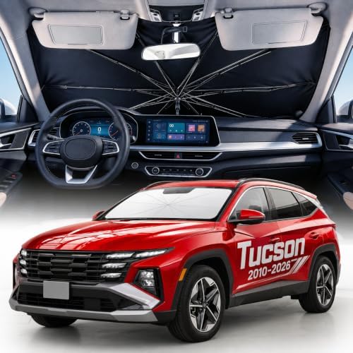 Weektic Custom Windshield Sun Shade Umbrella for Hyundai Tucson 2010-2026, [Double Thickened Ice Crystal Coating] Sun & Heat Protection, Keep Vehicle Cool & Protect Interior by Weektic