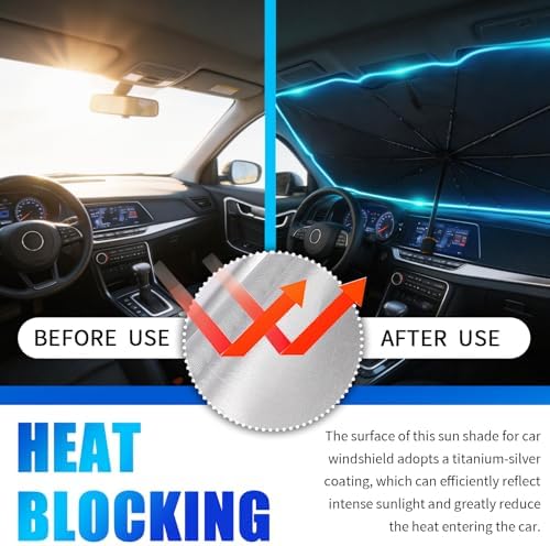 Car Windshield Sun Shade Umbrella,Titanium Silver Umbrella Sunshade for Car Windshield with Foldable Design,Portable & Heat-Blocking Sun Shield for Cars Windshields with Storage Pouch - Image 3
