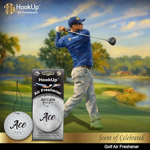 Golf Car Air Freshener by HookUp - 2 Pack - Black Gold Scent (Extra Strong) | Unique Golf Gift for Players, Coach, Fans | Hanging Car Accessory with Long Lasting Fresheners Smell - Image 3