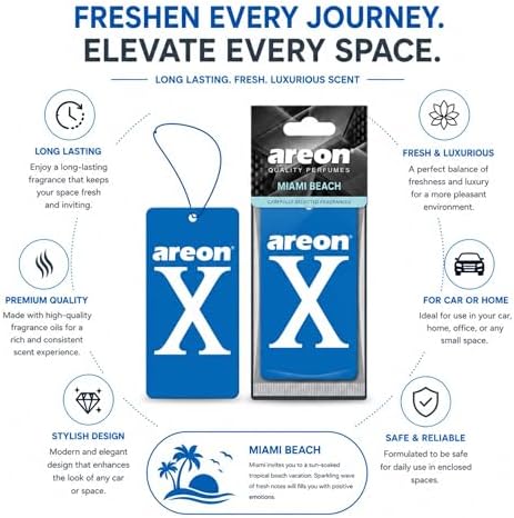 AREON X Miami Beach Hanging Car Air Freshener - Long Lasting Hanging Fragrance for Car Interior - Stylish Hanging Air Freshener - Premium Fragrance Card Freshener with Easy to Use Design (Pack of 3) - Image 3