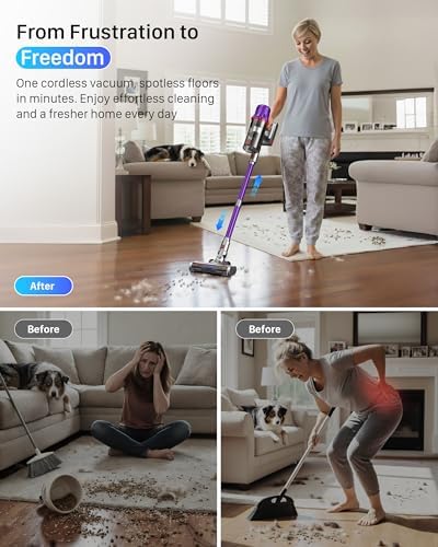 Cordless Vacuum Cleaner for Home - Powerful Stick Vacuum with HEPA Filter, 55-Min Runtime, LED Light, Anti-Tangle Brush, Detachable Battery,Lightweight Vacuum for Pet Hair,Carpets & Hard Floors - Image 2
