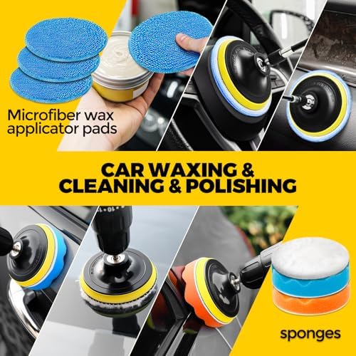Holikme 22Pack Drill Brush Attachments Set, Scrub Pads & Sponge, Buffing Pads, Power Scrubber Brush, Car Polishing Pad Kit,Wax Applicator Pad,Car Cleaning Kit，Cleaning Supplies，Masonry Brushes,Black - Image 4