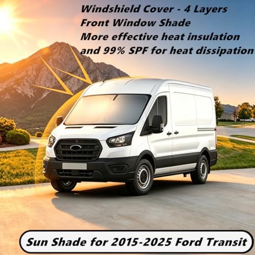 Windshield Sun Shade for 2015-2025 Ford Transit Wagon XL,Wagon XLT,Connect Van XL -4 Layers Custom Fit Foldable Front Window Sunshade Sun Visor Protector, Block UV Rays Keep Your Car Cooler - Image 2