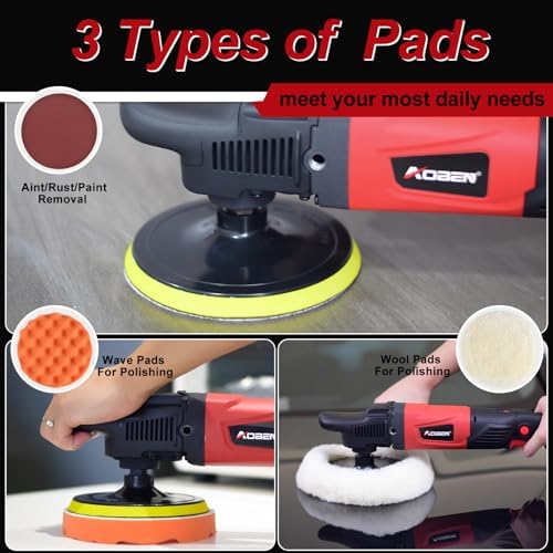 AOBEN Rotary Buffer Polisher,1200W 6-inch/ 7-inch Car Buffer,Car Polisher Waxer Kit with 6 Variable Speed 1000-3500RPM & 4 Polishing Pads,Detachable Handle for Boat,Car Polishing and Waxing - Image 5