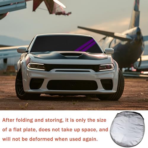 Front Windshield Sun Shade Fit for Dodge Charger Challenger Durango Journey Universal Fit to All Dodge Cars Foldable Sun Visor Protector Custom Fit Dodge Window Sunhade (Black Purple) - Image 7