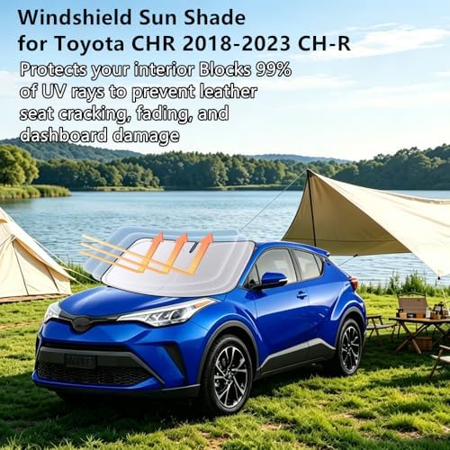 Windshield Sun Shade for Toyota CHR 2018-2023 CH-R Sunshade 240T Reflective Fabric Double-Layer Design Window Cover Sun Visor Foldable Sunscreen Blocks UV Rays Keep Your Car Cooler - Image 2