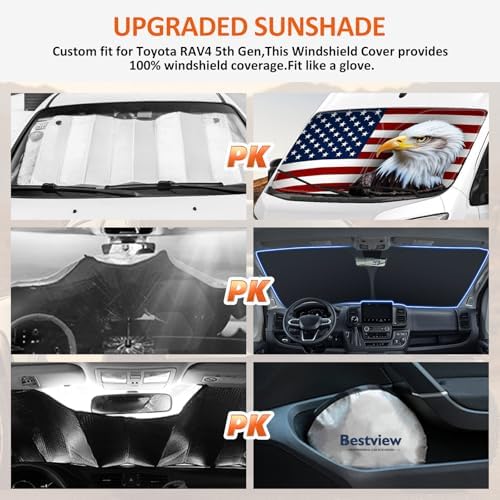 Bestview American Eagle Flag Windshield Sun Shade for 2014-2025 Dodge Ram ProMaster: Windshield Cover Sunshade for Cargo Van Accessories, Foldable Front Window Sunshade Sun Visor Protector - Image 4