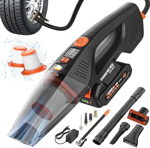 THINKWORK 20V Car Vacuum & Air Inflator, Dual Function High Power Handheld Cordless Vacuum with 18000pa Suction Power for Car Cleaning, Household Dust Removal, Inflation by THINKWORK