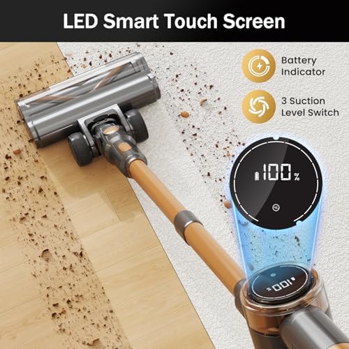 Cordless Vacuum Cleaner, 10-in-1 Lightweight Stick Vacuum with 45mins Runtime, Powerful Suction, LED Touch Screen, Rechargeable Vacuum Cleaners for Home Hardwood Floor Carpet Pet Hair (Gold) - Image 6