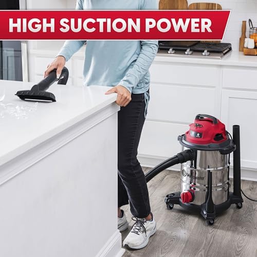 Vacmaster VOC812SF 1101 8-Gal 6 Peak HP Stainless Steel Wet/Dry Vac Red - Image 3