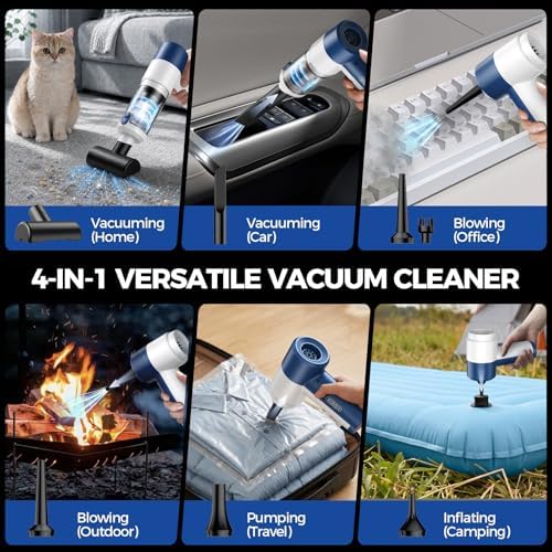 Car Vacuum/Air Duster Portable Cordless - 16000PA High Power Handheld Vacuum with 85,000RPM Brushless Motor, 4-in-1 Rechargeable Mini Vacuum & Blower & Pump for Car Detailing, Home, Office, Pet Hair - Image 3