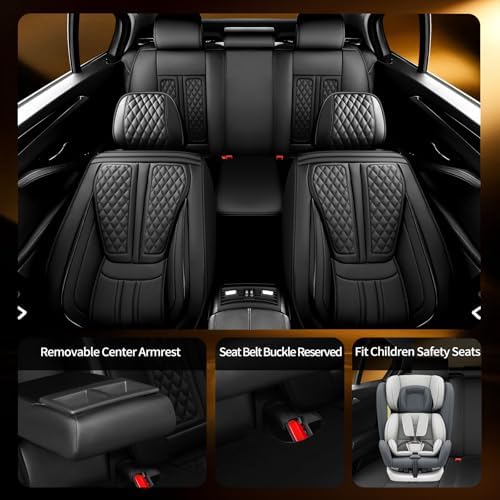 Fit Cherokee Car Seat Covers Compatible with Jeep Cherokee 2014-2024 2025 2026.Full Coverage Waterproof Leather,Compatible with Airbag,All - Weather Seat Cushion Protector(Full Set, Black) - Image 3