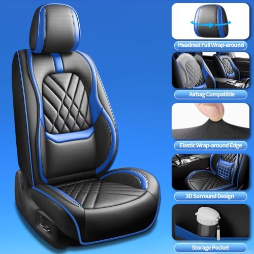 Fit Liberty Car Seat Covers Compatible with Jeep Liberty 2002-2010 2011 2012-Premium Leather,Waterproof,Breathable,Airbag Compatible &All-Weather Seat Cushion Protecto(Full Set,Blue) - Image 4
