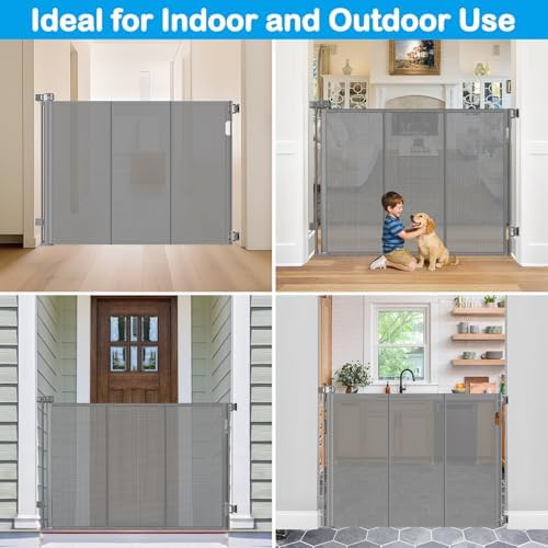 Reinforced 42" Tall X 80" Wide Retractable Baby Gate Extra Tall Cat Gate for Stairs No Sag Retractable Baby Gates for Doorways No Wrinkle Mesh Gates for Kids or Pets with Reinforced Strips, Gray - Image 6