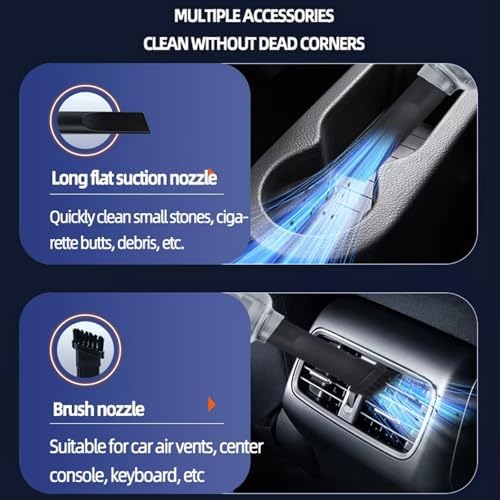 Handheld Car Vacuum Cleaner,Portable Small Cordless Air Duster,5000Pa Mini Rechargeable Dust Buster,4-in-1 High Power Hand Detail Blower Kit with Multi-Nozzles for Car, Home, Office, Pet - Image 3