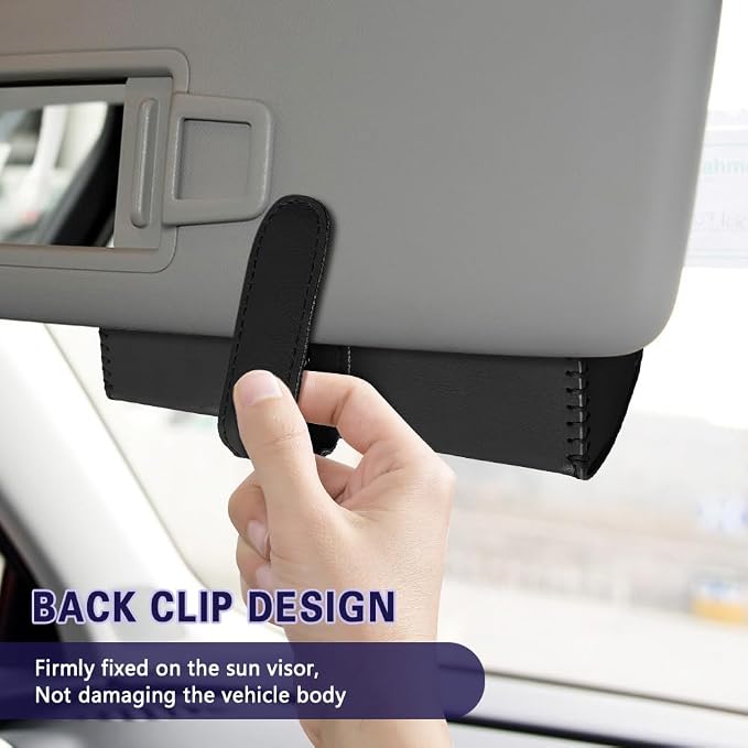 Sunglasses Holder for Car Sun Visor, Sunglass Organizer for Car, Magnetic Leather Eyeglasses Protective Storage Case, Waterproof Glasses Organizer Visor Accessories for Vehicles (Black) - Image 6
