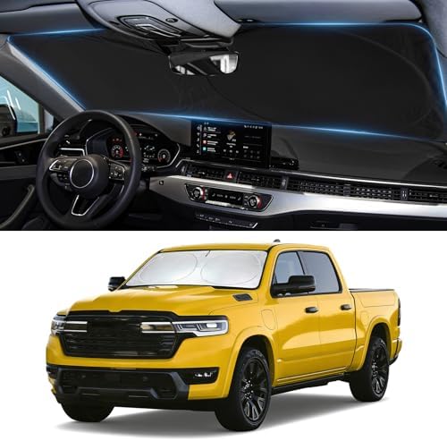 Sun Shade for Ram Windshield Sunshade for 2019-2025 Dodge Ram 1500 2Dr RegularCab, 4Dr QuadCab, CrewCab MegaCab Accessorie Front Window Cover Suncreen Shield Sun Visor Protector Keep Interior Cool by INSAUTO