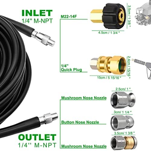 150FT Sewer Jetter Kit for Pressure Washer, 5800PSI Drain Cleaner Hose - Image 3