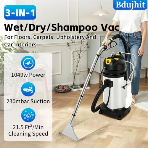 40L/11Gal Commercial Carpet Cleaner, 3 in 1 Multi-Purpose Floor Cleaning Machine Heavy Duty Extractor Vacuum Washing Machine, 1049W Powerful Sofa Curtain Carpet Cleaning Machine - Image 2