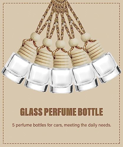 ESEWALAS 5PCs Hanging Car Air Freshener, Empty Glass Perfume Bottlespendant Bottle, Air Freshener Pendant - Image 3