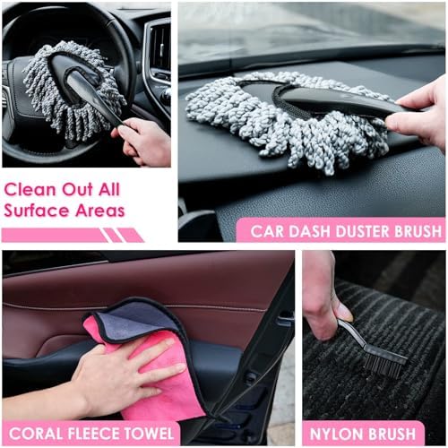 Windshield Cleaner Tool, 17Pcs Pink Car Interior Cleaning Kit, Detailing Kit Cleaner, Detailing Brush, Cleaning Gel, Inside Cleaning Supplies Accessories for Women Girl Gift - Image 6