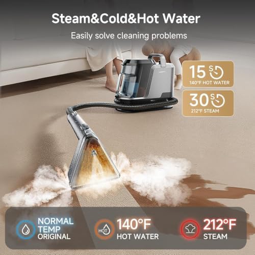 Uwant Carpet Cleaner Machine with Steam&Hot&Cold Water Models 18Kpa Powerful Suction Upholstery Cleaner Machine with Pet Pro Cleaner for Pets, Carpet Steam Cleaner Set of 1 - Image 2