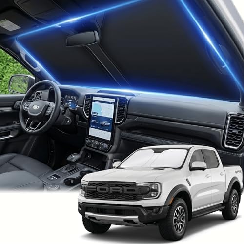 Windshield Sun Shade for Ford Ranger 2019-2024 2025 2026 Sunshade Front Window Shade Custom Fit Ranger Accessories Sun Visor Foldable Shade Blocks UV Rays Accessories by AuyNeas