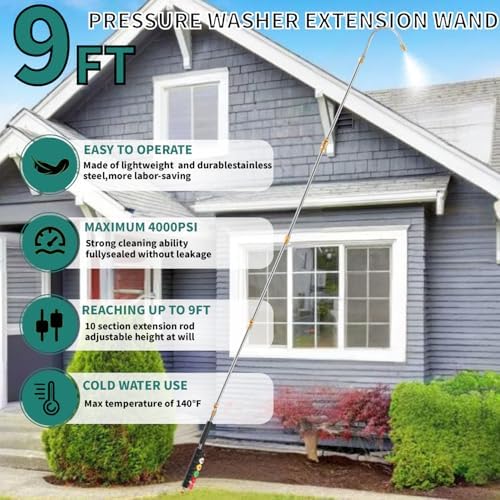 Pressure Washer Extension Wand for Gutter Cleaning - Stainless Cleaning Tools with Spray Nozzle Tips,30°90°120°Curved Rod 1/4’’Quick Connect Replacement for Anti-Leaked Ring 4000 PSI - Image 2