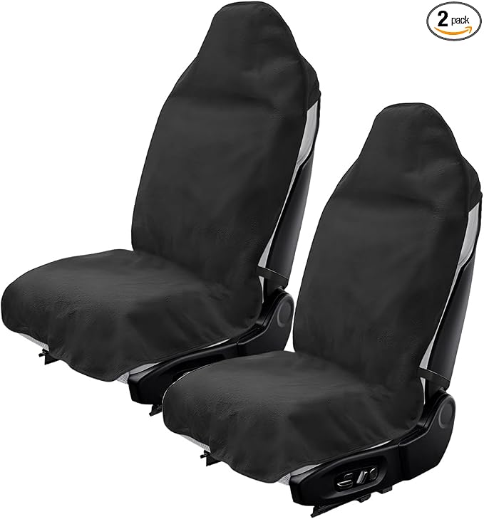 2PCS Car Towel Seat Cover, Waterproof Non-Slip Front Seat Protector for Post Gym Workout Beach Hiking, Sweatproof Washable Bucket Seat Protective Cover for Car SUV Truck Sedan (Black) by Unknown