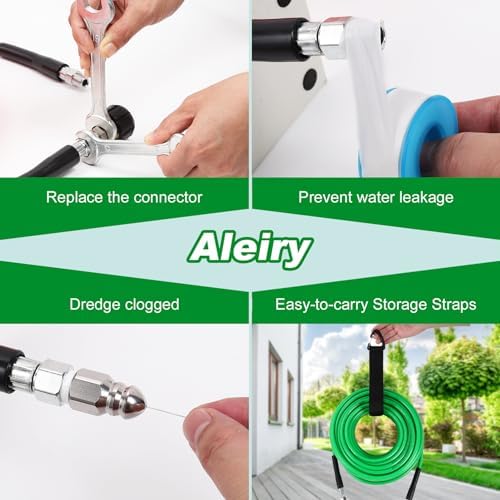 Sewer Jetter Kit for Pressure Washer,Water Jet Drain Cleaning Hose with Corner Rotating Button Spring Nose 1/4" NPT Sewer Cleaning Tool High-Pressure Nozzles,5800 PSI 50 FT - Image 6