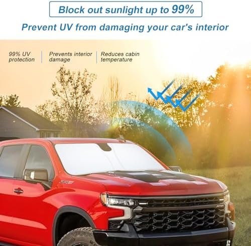 Foldable Front Window Windshield Sunshade Compatible with 2019-2026 Chevy Silverado/GMC Sierra 1500, 2020-2026 Chevy Silverado/GMC Sierra 2500/3500 HD Accessories Sun Heat UV Rays Protection - Image 3