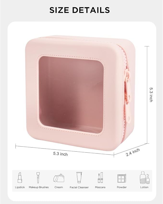 Small Clear Makeup Bag for Women, Mini Silicone Travel Cosmetic Case Waterproof Clear Make Up Pouch Purse with Zipper Cute Toiletry Bags for Traveling Car Organizer Mini Travel Essentials (Pink) - Image 6