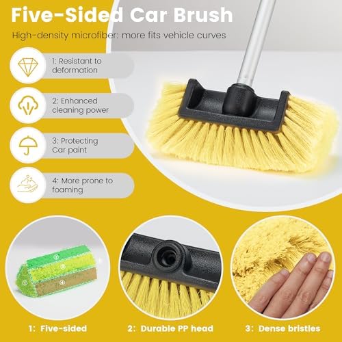 Car Wash Brush with Long Handle, 60'' Soft Bristle Cleaning Brush, Car Cleaning Brushes, Carwash Brushes for SUV, RV, Boat, Truck, House Siding, Sweep Snow, Yellow - Image 4