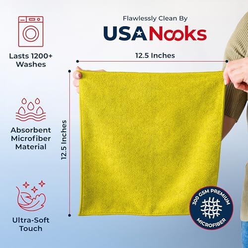 USANOOKS Microfiber Cleaning Cloth Yellow - 8 Pcs 12.5"x12.5" - High Performance - 1200 Washes, Ultra Absorbent Towels Weave Grime & Liquid for Streak-Free Mirror Shine - Car Washing Cloth - Image 2