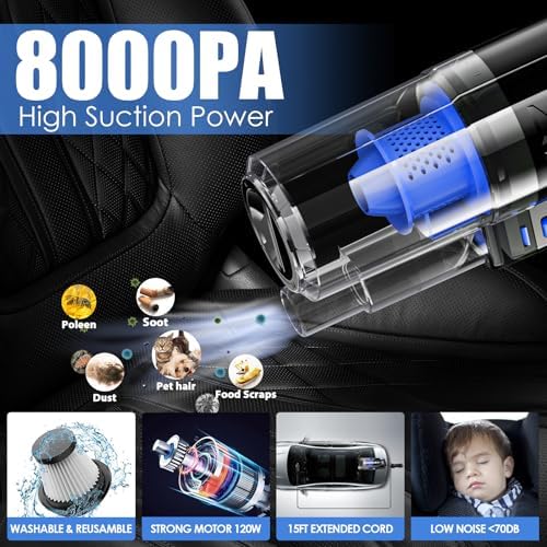 Car Cleaning Kit, Car Interior Detailing Kit with High Power Handheld Vacuum, Detailing Brush Set, Windshield Cleaner, Cleaning Gel, Complete Auto Accessories for Men, Women - Image 2