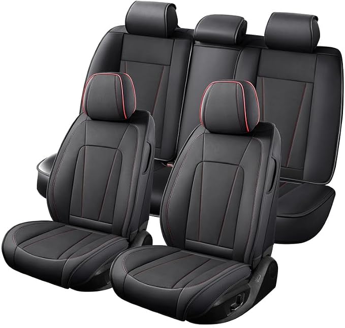 Front Seat Covers Custom Fit For Hyundai Santa Fe 2001-2026 ,Black&Red | Luxury Faux Leather, Waterproof, Anti-Slip, Airbag Compatible, Breathable, Car Seat Protectors, 1 Row 2 Seats - Image 7
