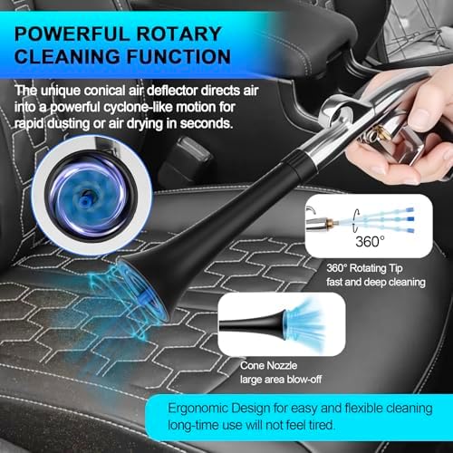 2 Nozzles Air Cleaning Gun, Dry Cleaning Gun Quickly Blasts Dust, Dirt and Grime from Surface, Dryer Air Blow Gun Works with Air Compressor, Car Detailing Tool for Interiors Exteriors Deeply Cleaning - Image 5