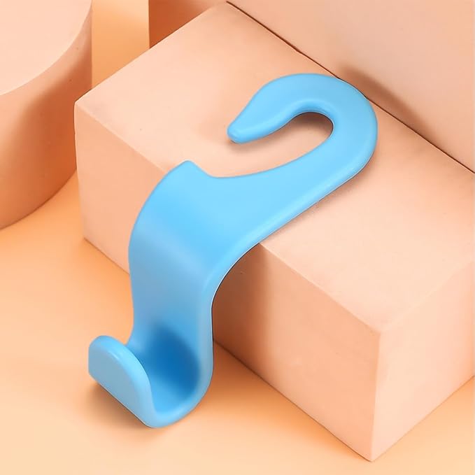 4 Pack Curved Headrest Hooks for Vehicle Seats, Light Blue | rear-row hanging storage, supports bags coats and groceries, fits matching headrest posts, interior accessory - Image 2