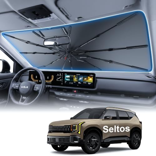 2026 Upgraded Windshield Sun Shade Umbrella for Kia Seltos [Precision Custom Fit, Superior UV & Heat Block] Cooling Tech Fabric, Durable Foldable with Storage Bag, Fits 2021-2025 by Unknown