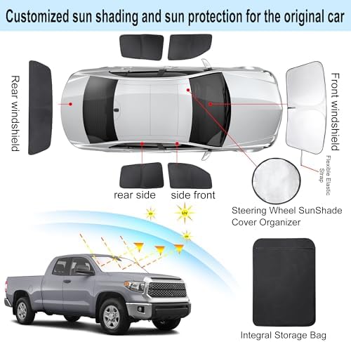 TINGLU Window Shades for Toyota Tundra 2007-2021 Accessories Full Windows Windshield Sun Shade Sun UV Rays Privacy Protection for Camping 6PCS - Image 3