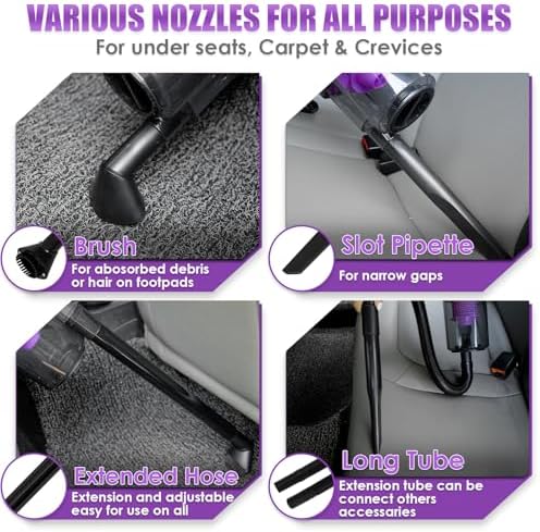 17PCS Car Cleaning Kit, Purple Car Interior Detailing Kit with High Power Handheld Vacuum, Detailing Brush Set, Windshield Cleaner, Cleaning Gel, Complete Auto Accessories for Women Gift - Image 6