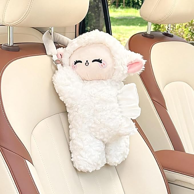 Plush Puppy Car Tissue Box Holder – Cute Crawling Dog Design, Hanging or Dashboard Use, Soft Style Organizer for Vehicle Interior (White Dog) - Image 9