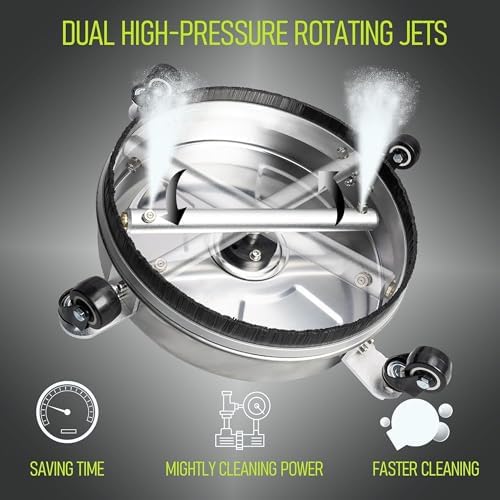 Hourleey 19" Pressure Washer Surface Cleaner, Stainless Steel Surface Cleaner with 4 Wheels for Concrete, Patio, Sidewalk, Deck, Pathway 1/4" Quick Connector, 2 Extension Wand, 4000 PSI - Image 5
