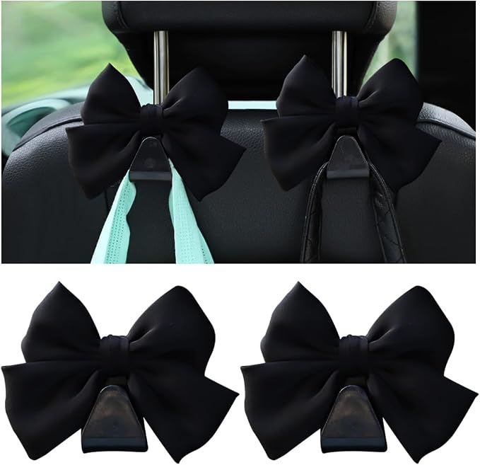 Mandark 2PCS Bow Car Headrest Hooks for Bags, Black Line | PVC construction, clip-on installation keeps items off the floor, fits most cars, SUVs, and trucks, car interior accessories by Unknown