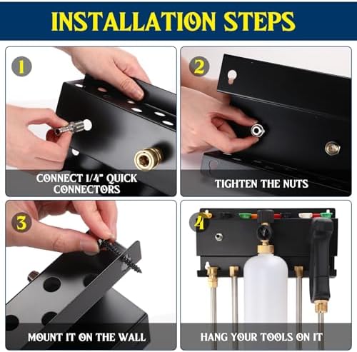 DoubleFill Pressure Washer Gun Holder, Wall Mount Foam Cannon Holder, Car Wash Accessories Organizer for Wand/Nozzle Tips, 1/4'' Pressure Washer Accessories Storage Rack(Black) - Image 6