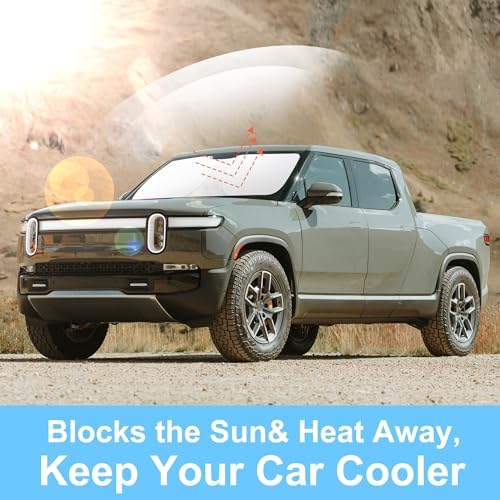 TINGLU Sun Shade for Rivian R1T 2022-2025 2026 Accessories Windshield Sun Shade Window Shade UV Rays Protection Sun Visor Cover with Steering Wheel Sunshade Storage Bag - Image 5