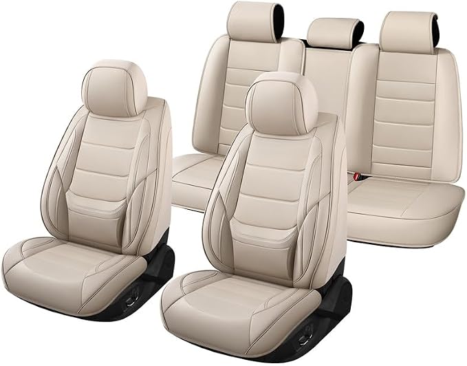 Car Seat Covers Full Set Fit For Toyota RAV4 Hybrid 2016-2026, Beige | Lumbar Support, Premium Faux Leather, Breathable, Anti-Slip, Airbag Compatible, Waterproof, Car Seat Protectors, 2 Row-5Seat - Image 8