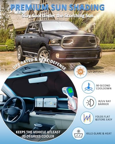 Sun Shade for Ram Windshield Sunshade for 2011-2018 Dodge Ram 1500 2Dr RegularCab, 4Dr QuadCab, CrewCab MegaCab Accessorie Front Window Cover Suncreen Shield Sun Visor Protector Keep Interior Cool - Image 2