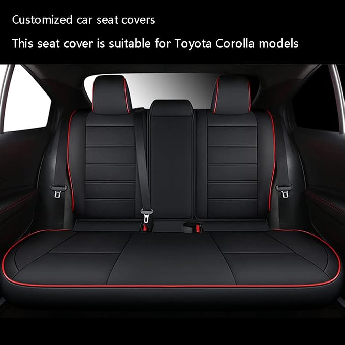 CocheFamilia Custom Fit Corolla Car Seat Covers for Select 2020 2021 2022 Toyota Corolla L LE - Full Set,Leather (Black with red Trim) - Image 2