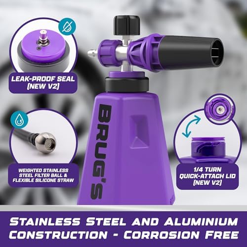 Brug's™ Pro Foam Cannon V2 - Professional Car Wash Foam Gun for Pressure Washer - Adjustable Spray Blaster, 1.1mm Orafice, Wide Neck Bottle, 1/4" Quick Connector - Snow Foam Cannon - Image 2